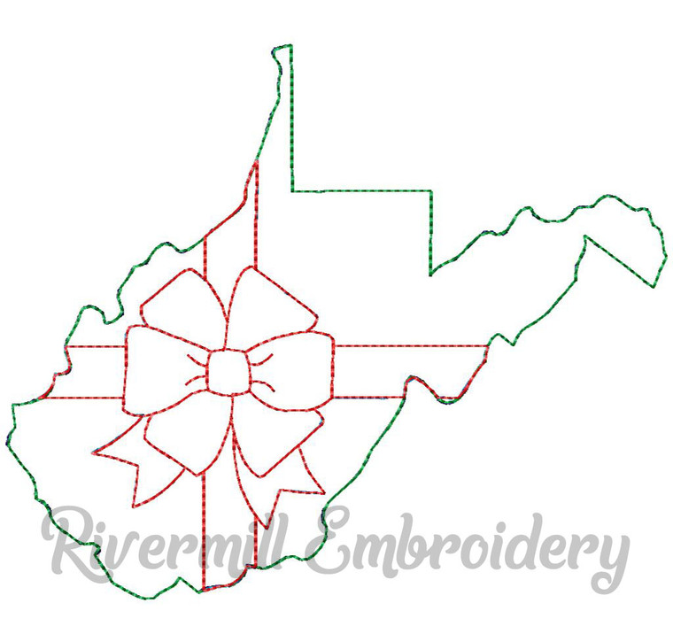 West Virginia With A Bow Raggy Applique Machine Embroidery Design