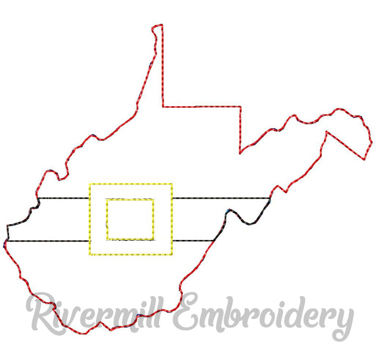 West Virginia w/ Santa Belt Raggy Applique Machine Embroidery Design