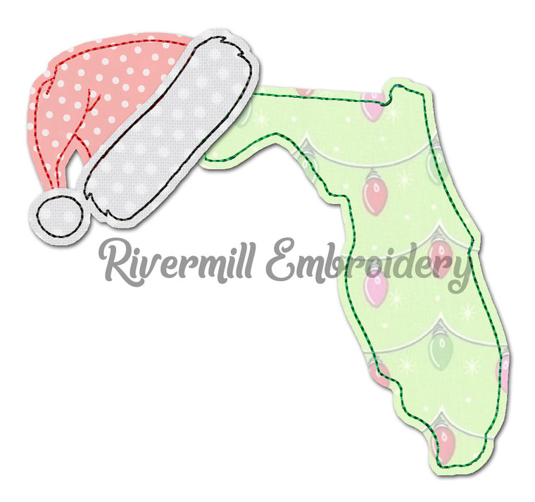 Florida w/ Santa Hat Raggy Applique Machine Embroidery Design