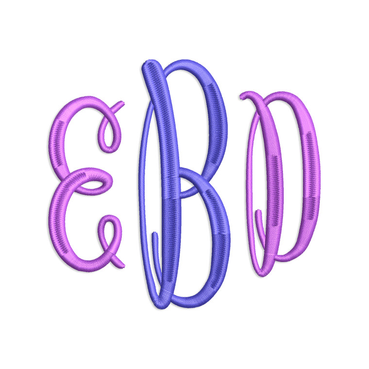 Large Classic Script 3 Letter Monogram Machine Embroidery Font