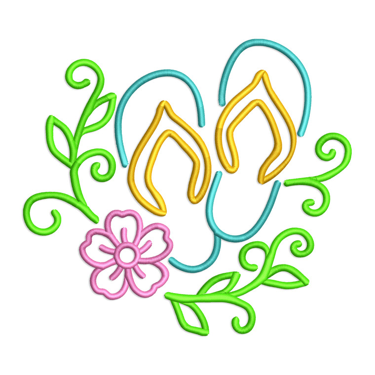 Flip Flops with Flowers Machine Embroidery Design