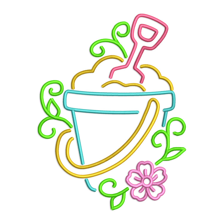 Sand Pail with Flowers Machine Embroidery Design