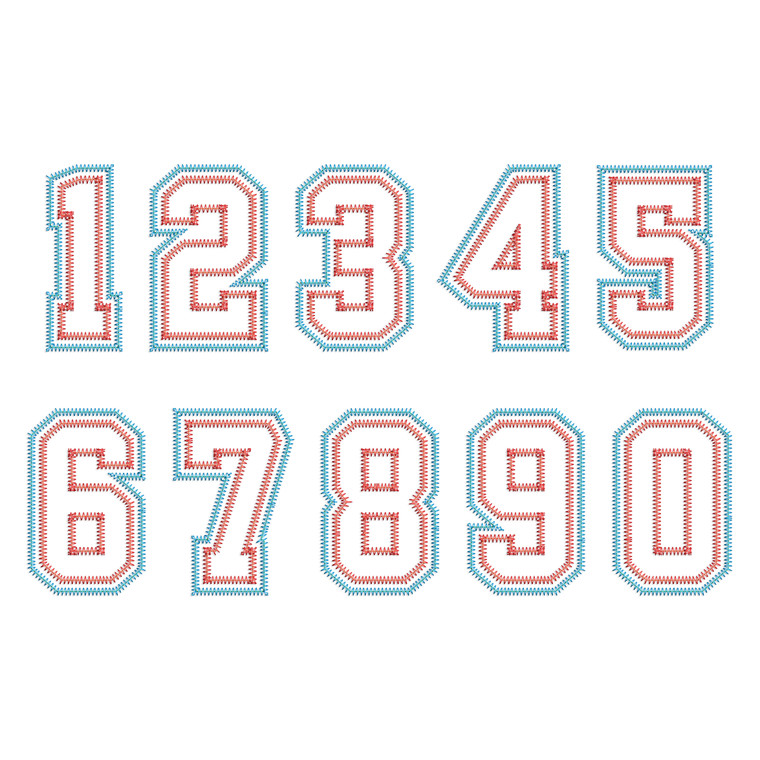 Zig Zag Double Applique Varsity Athletic Style Numbers Machine Embroidery Designs