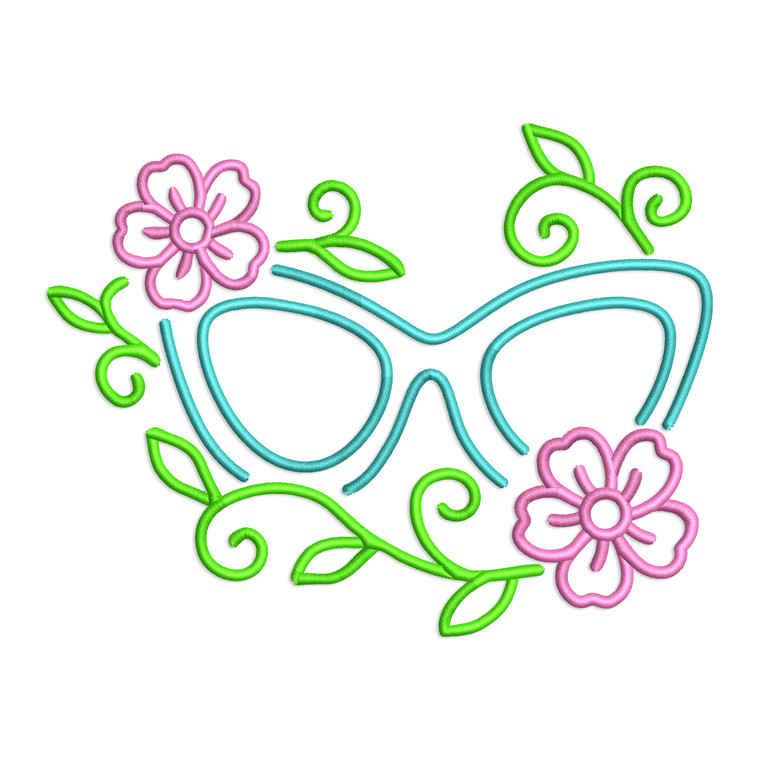 Sunglasses with Flowers Machine Embroidery Design