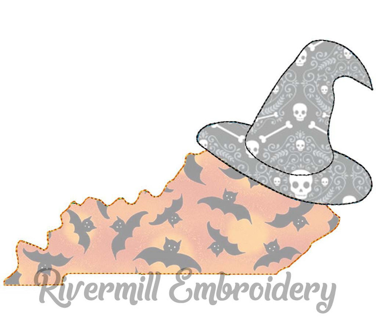 Raggy Applique Kentucky with a Witch Hat Machine Embroidery Design