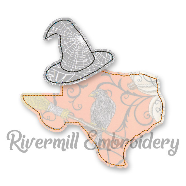 Raggy Applique Texas with a Witch Hat Machine Embroidery Design