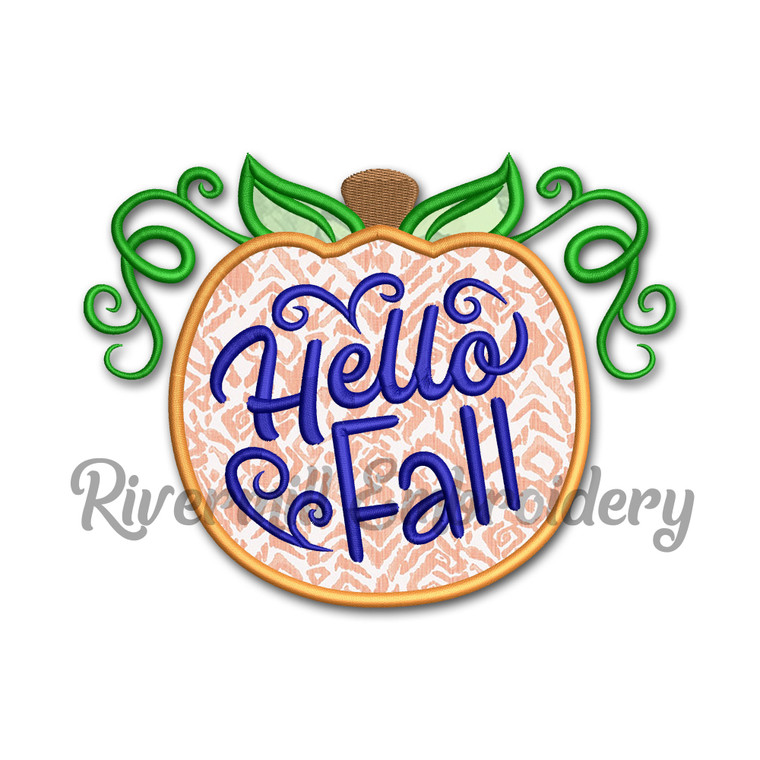 Hello Fall Applique Pumpkin Machine Embroidery Design