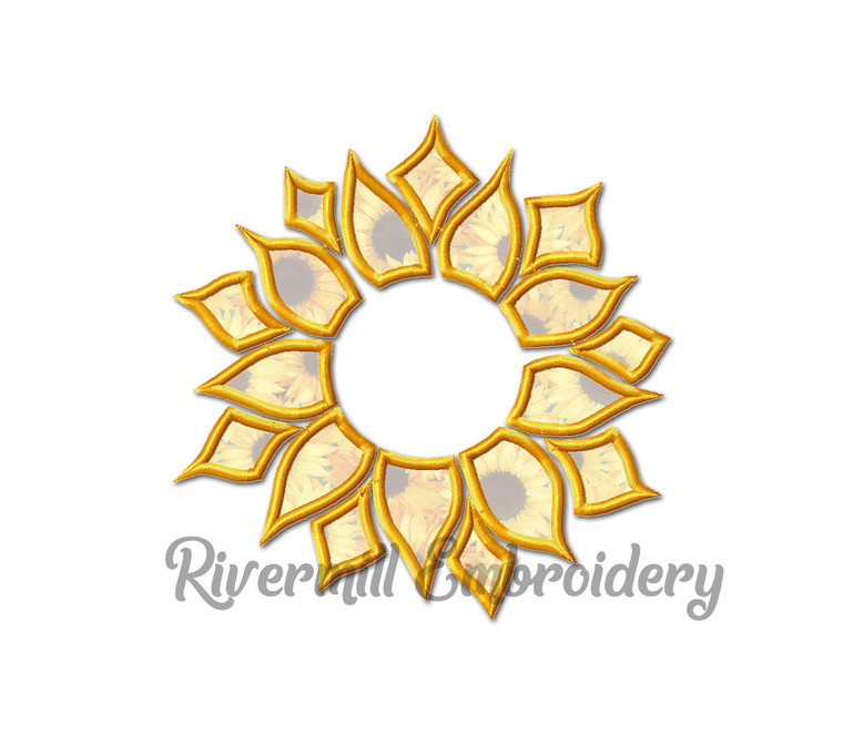 Applique Sunflower Monogram or Initial Frame Machine Embroidery Design