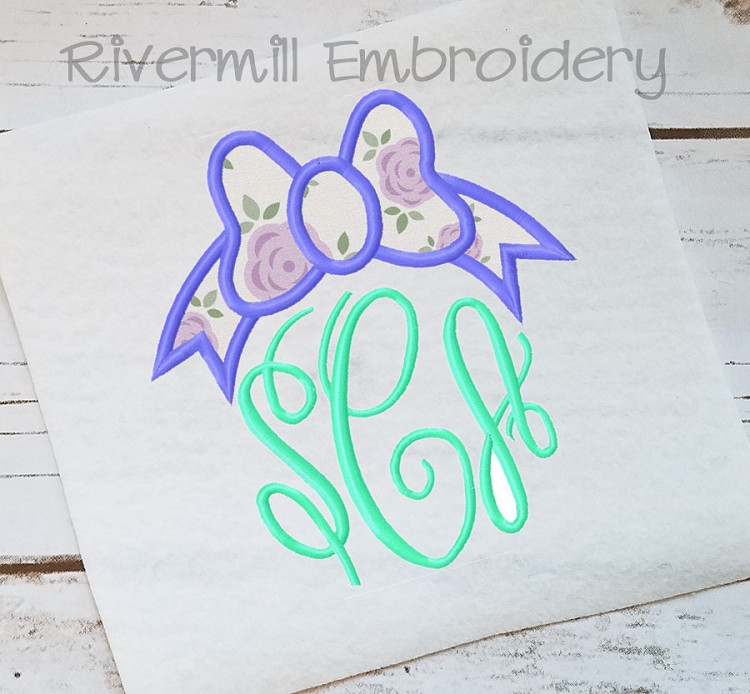 Applique Bow Monogram Topper Machine Embroidery Design