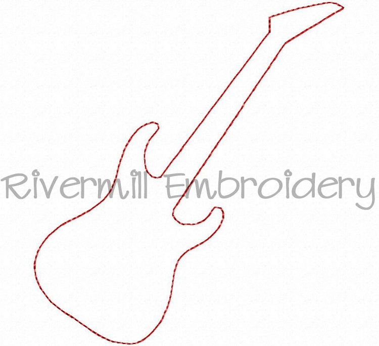 Raggy Applique Guitar Silhouette Machine Embroidery Design