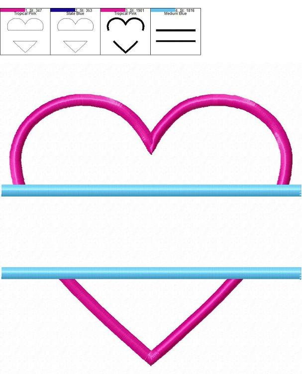 Applique Split Heart Machine Embroidery Design
