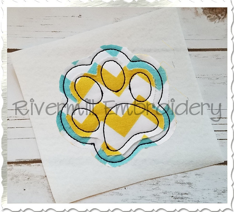 Raggy Double Applique Paw Print Machine Embroidery Design