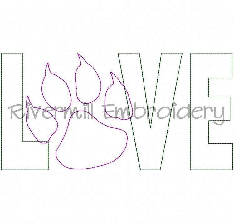 Raggy Applique Paw Print With Claws Love Machine Embroidery Design