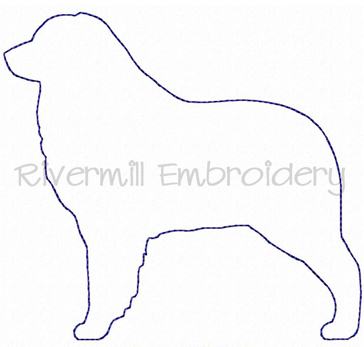 Raggy Applique Australian Shepherd Dog Silhouette Machine Embroidery Design