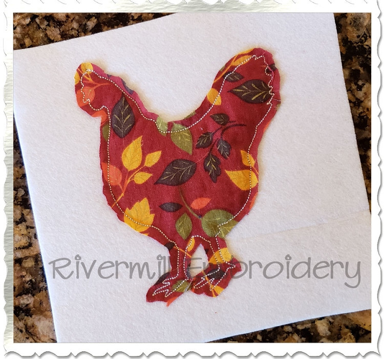 Raggy Applique Chicken Silhouette Machine Embroidery Design