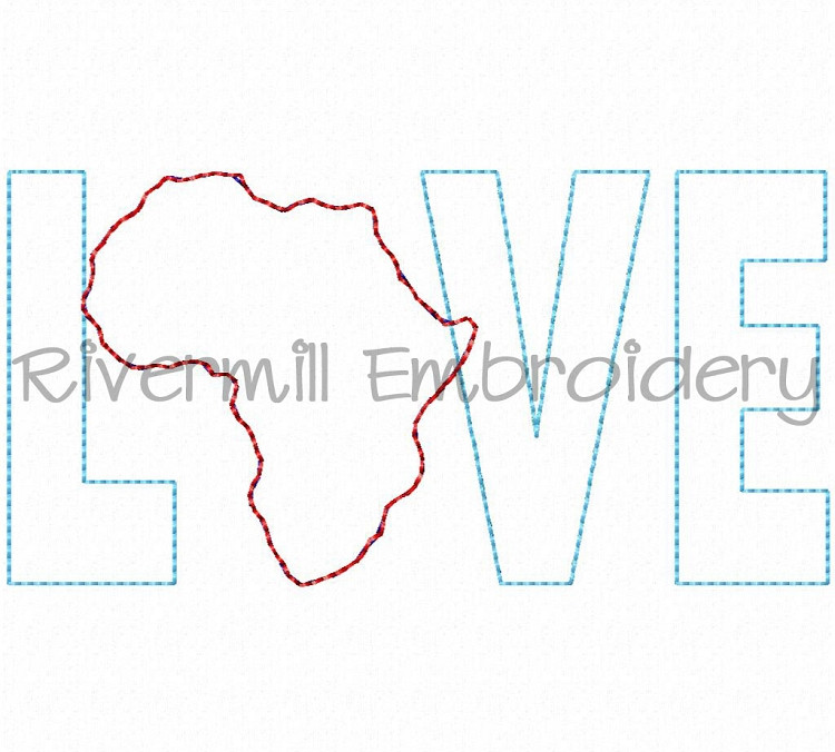 Small Raggy Applique Africa Love Machine Embroidery Design