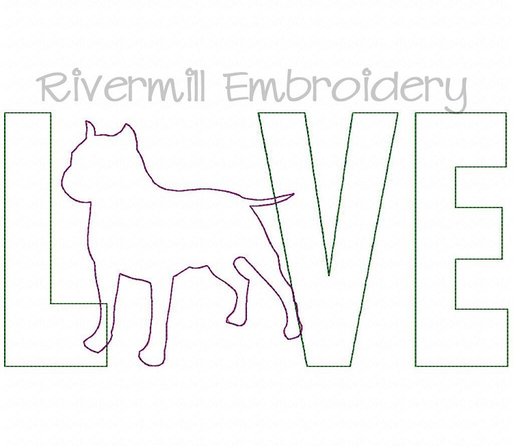 Raggy Applique American Bulldog Love Machine Embroidery Design