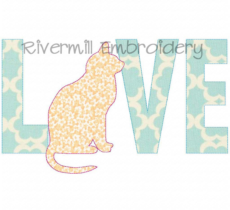 Raggy Applique Cat Love Machine Embroidery Design