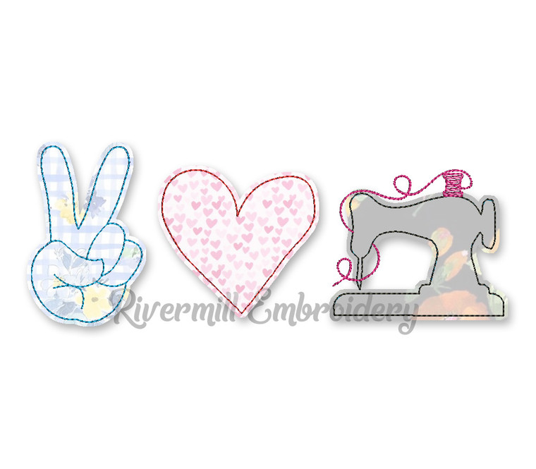 Raggy Applique Peace Love Sew Sewing Machine Embroidery Design