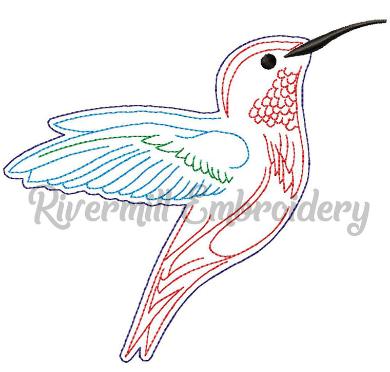 Raggy Applique Hummingbird Machine Embroidery Design