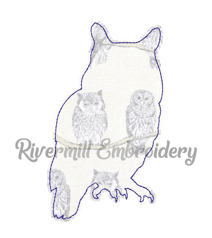 Raggy Applique Owl Silhouette Machine Embroidery Design