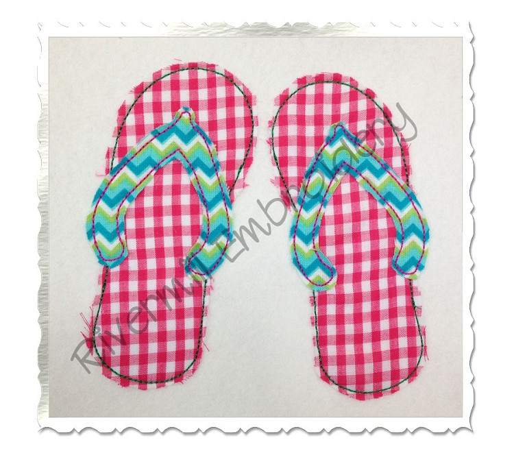 Raggy Applique Flip Flops Machine Embroidery Design