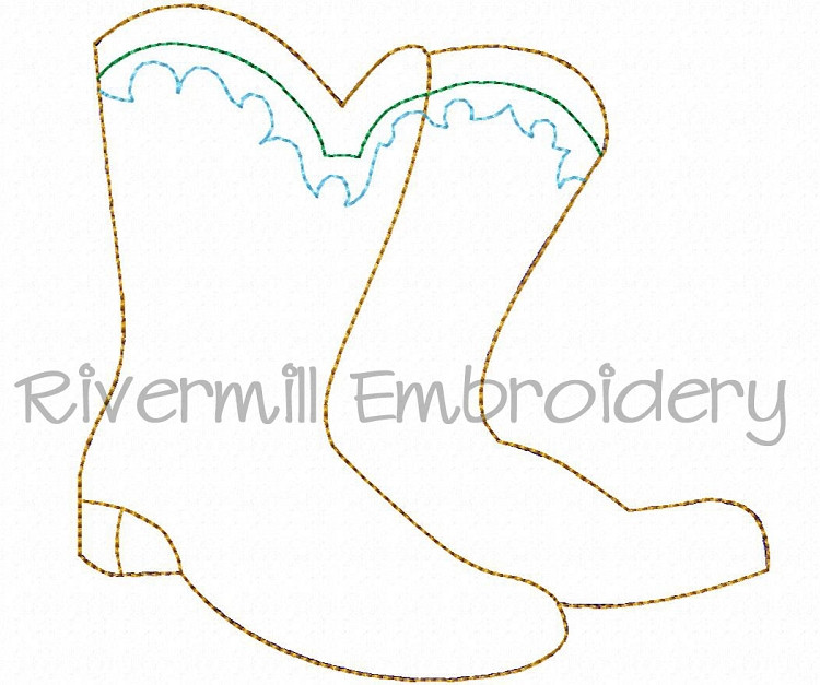 Raggy Applique Cowboy Boots Machine Embroidery Design