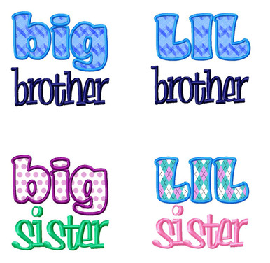 4 Pack Sibling Designs - Little &amp; Big Brother &amp; Sister - Rivermill Embroidery