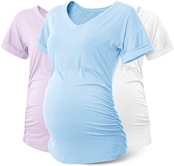 Women's Maternity Tops Side Ruche Maternity Shirts