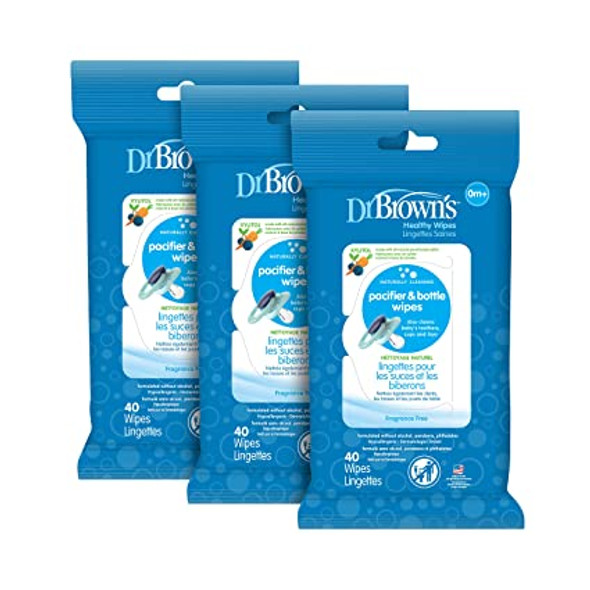 Dr. Brown's Pacifier and Bottle Wipes for Babies and Toddlers, 40 Count, 3 Pack