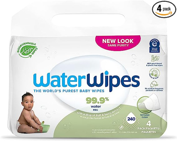 WaterWipes Plastic-Free Textured Clean, Toddler & Baby Wipes, 99.9% Water Based Wipes