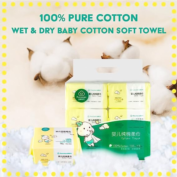 Purcotton全棉时代 Baby Cotton Tissue Ultra Soft 100% Pure Cotton Baby Dry Wipe,Wet and Dry Use