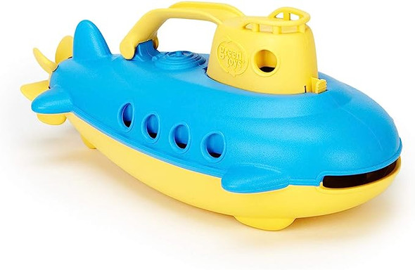 Green Toys Submarine in Yellow & blue - BPA Free, Phthalate Free, Bath Toy with Spinning Rear Propeller