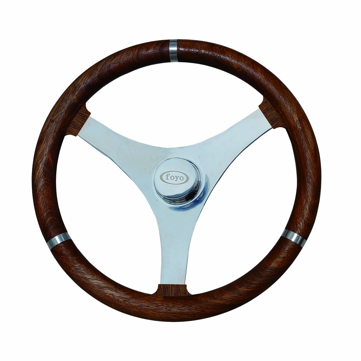 3-Spoke Stainless Steel and Teak Steering Wheel