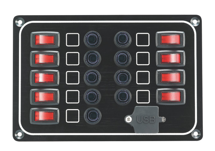 9-Gang Waterproof Switch Panel with USB Port (10266-BK)