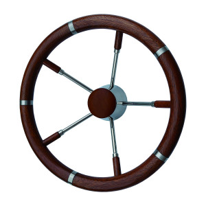 5-Spoke Stainless Steel and Teak Steering Wheel 5-Spoke Stainless Steel and Teak Steering Wheel