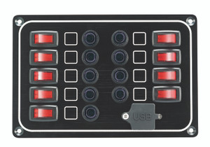9-Gang Waterproof Switch Panel with USB Port (10266-BK) 9-Gang Waterproof Switch Panel with USB Port (10266-BK)
