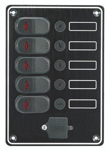 5-Gang Waterproof Switch Panel with USB Port(10067-USB) 5-Gang Waterproof Switch Panel with USB Port(10067-USB)