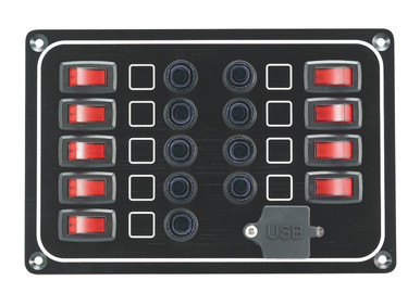9-Gang Waterproof Switch Panel with USB Port (10266-BK)