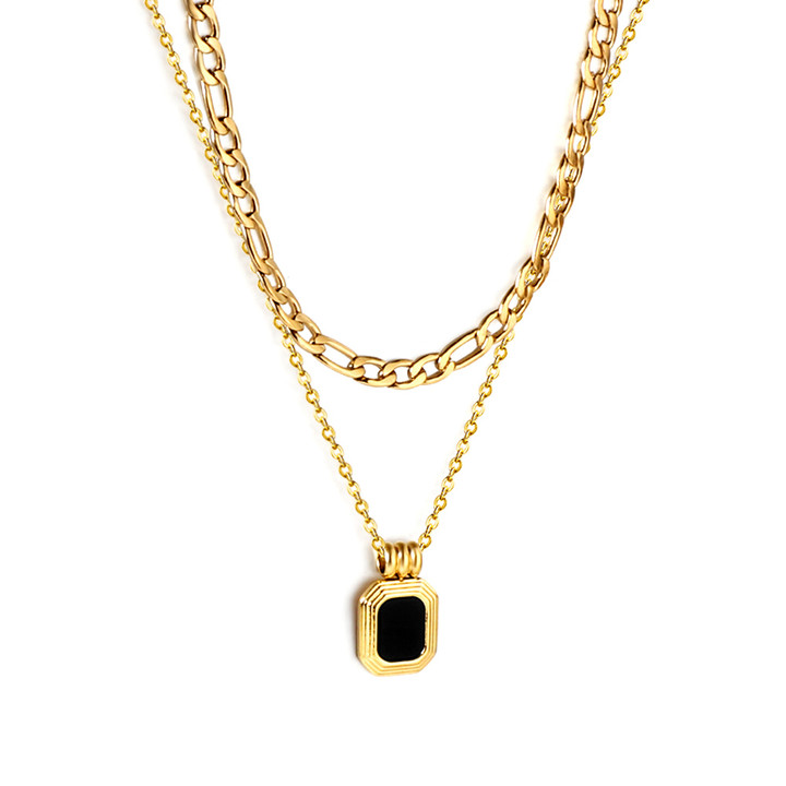 Zara Black Drop Layered Gold Pendant