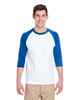 Gildan G570 Heavy Cotton™ 3/4-Raglan Sleeve T-Shirt | White/ Royal