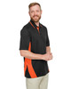 Harriton M386 Men's Flash Snag Protection Plus IL Colorblock Polo | Black/ Team Orange