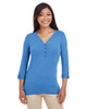 Devon & Jones DP186W Ladies' Y-Placket Convertible Sleeve Knit Tops | French Blue