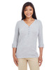 Devon & Jones DP186W Ladies' Y-Placket Convertible Sleeve Knit Tops | Grey Heather