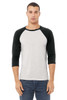 Bella+Canvas 3200 Unisex 3/4 Baseball T-shirt | White Fleck/ Charcoal Triblend