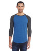 Threadfast 302G Unisex Triblend 3/4-Sleeve Raglan Shirt | Royal Black/ Black Triblend