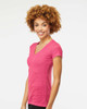 M&O 3542 Women's Fine Blend V-Neck T-shirt | Heather Fuchsia
