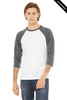 Clearance - Bella+Canvas 3200 Unisex ¾ Sleeve Baseball Tee | White/ Deep Heather