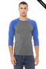 Clearance - Bella+Canvas 3200 Unisex ¾ Sleeve Baseball Tee | Grey/ True Royal Triblend