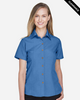 Clearance - Harriton M560W Women's Barbados Textured Camp Shirt | Pool Blue